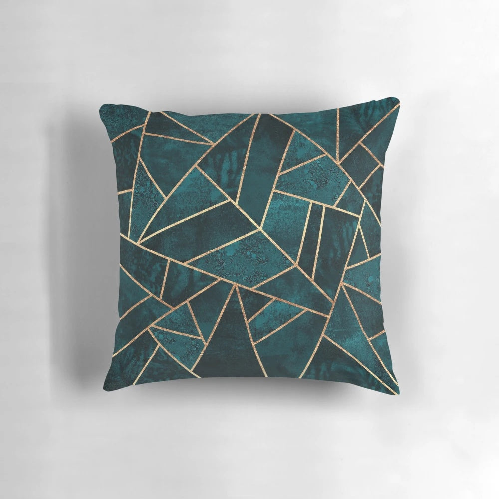 Teal geometric throw pillow with abstract pattern for modern home