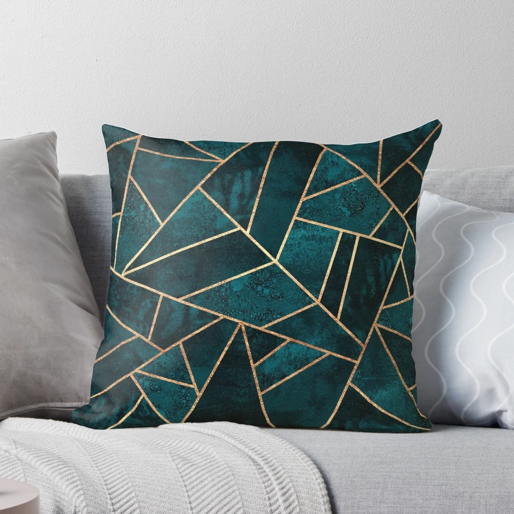 Teal geometric throw pillow with abstract pattern for modern home