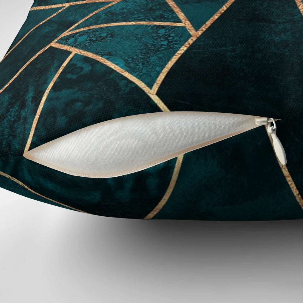 Teal geometric throw pillow with abstract pattern for modern home
