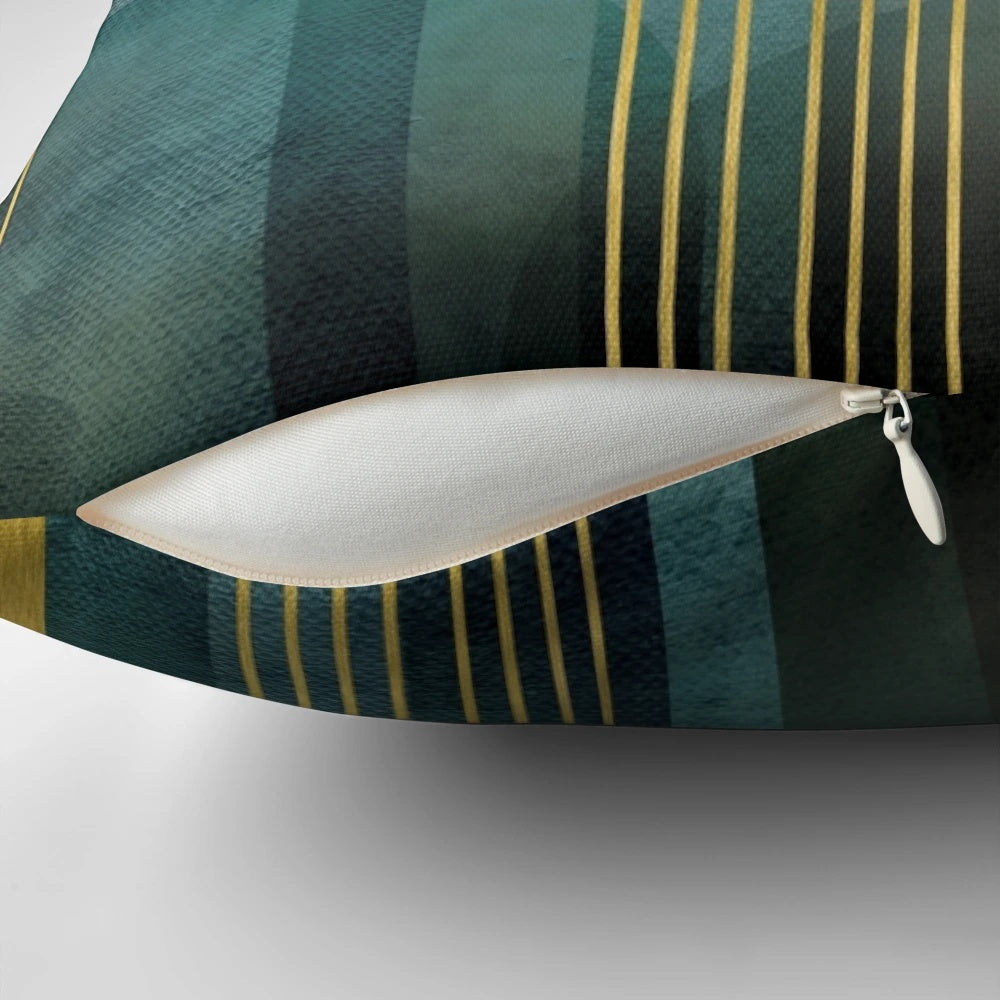 Teal textured arches decorative pillow with a modern, abstract design