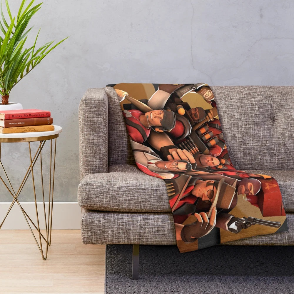 Team Fortress 2 inspired plush blanket featuring game artwork