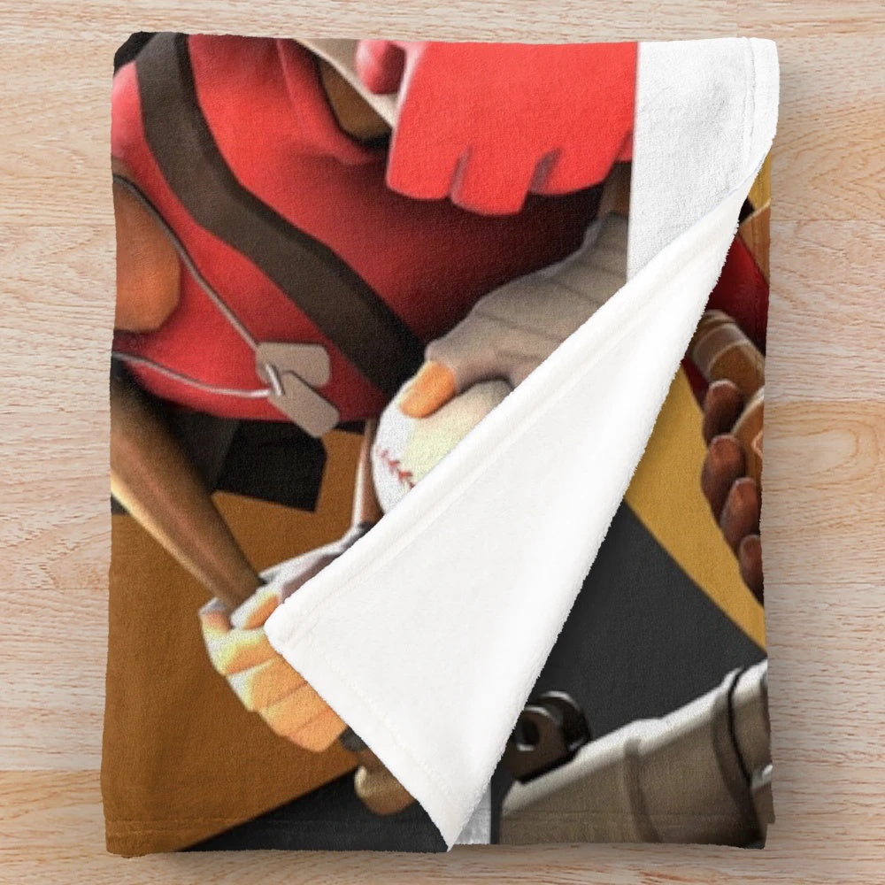 Team Fortress 2 inspired plush blanket featuring game artwork