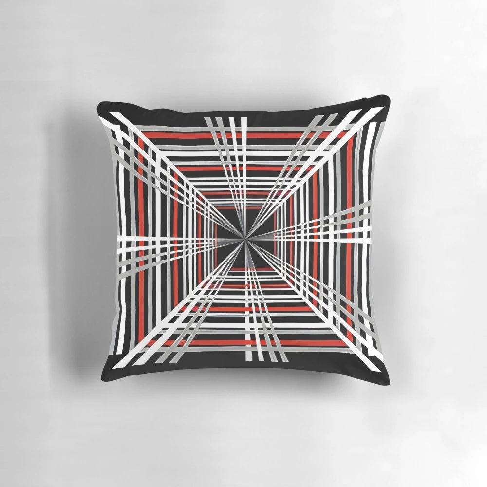 8K UHD decorative pillow featuring a Tesla-inspired plaid badge design