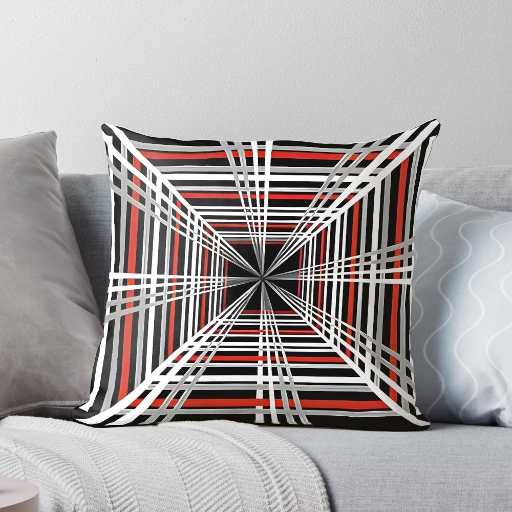 8K UHD decorative pillow featuring a Tesla-inspired plaid badge design