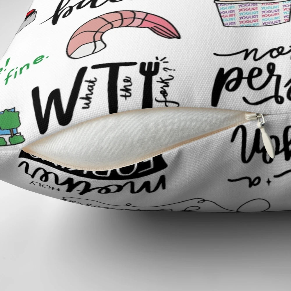 Decorative pillow featuring fan art inspired by the TV show "The Good Place"