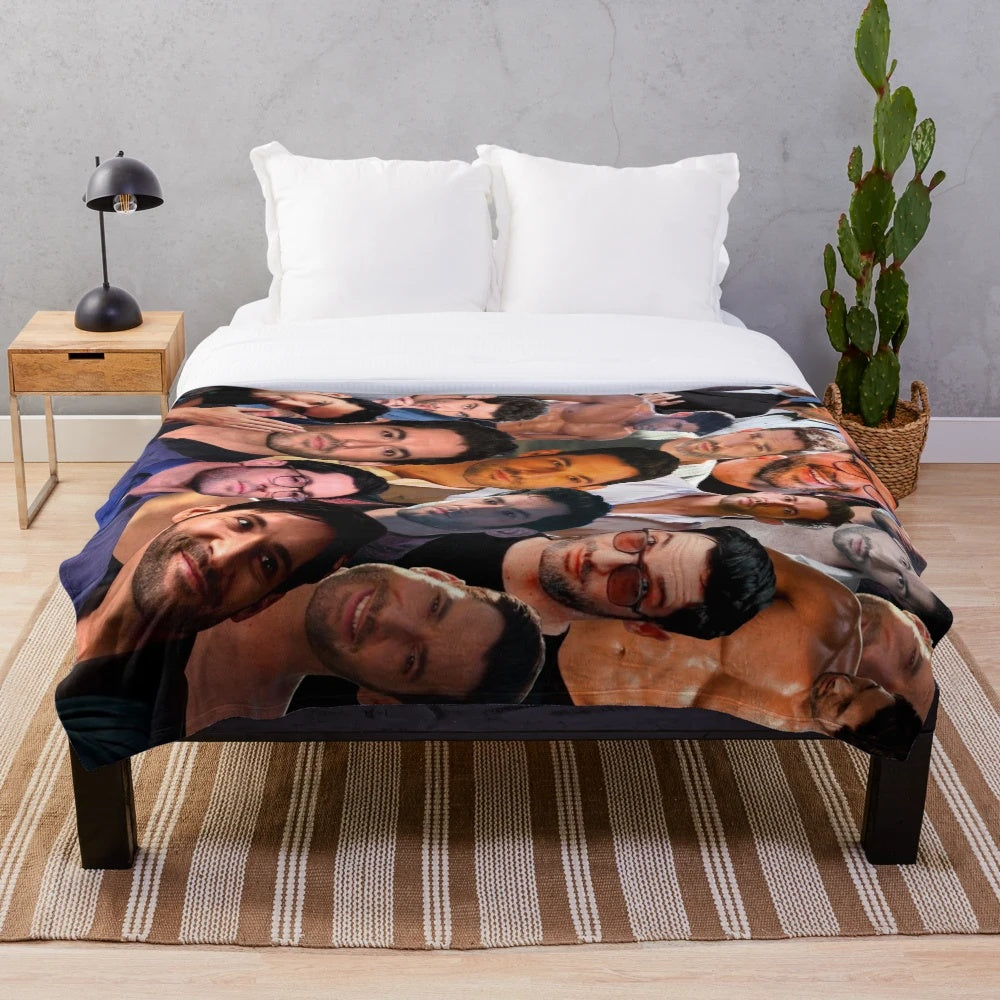 Cozy plush blanket featuring a photo collage of British actor Tom Ellis, best known for his role as Lucifer on the Netflix series.