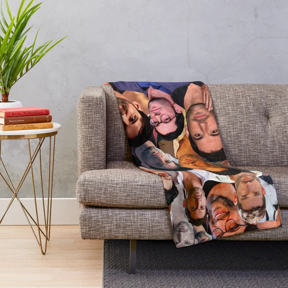 Cozy plush blanket featuring a photo collage of British actor Tom Ellis, best known for his role as Lucifer on the Netflix series.