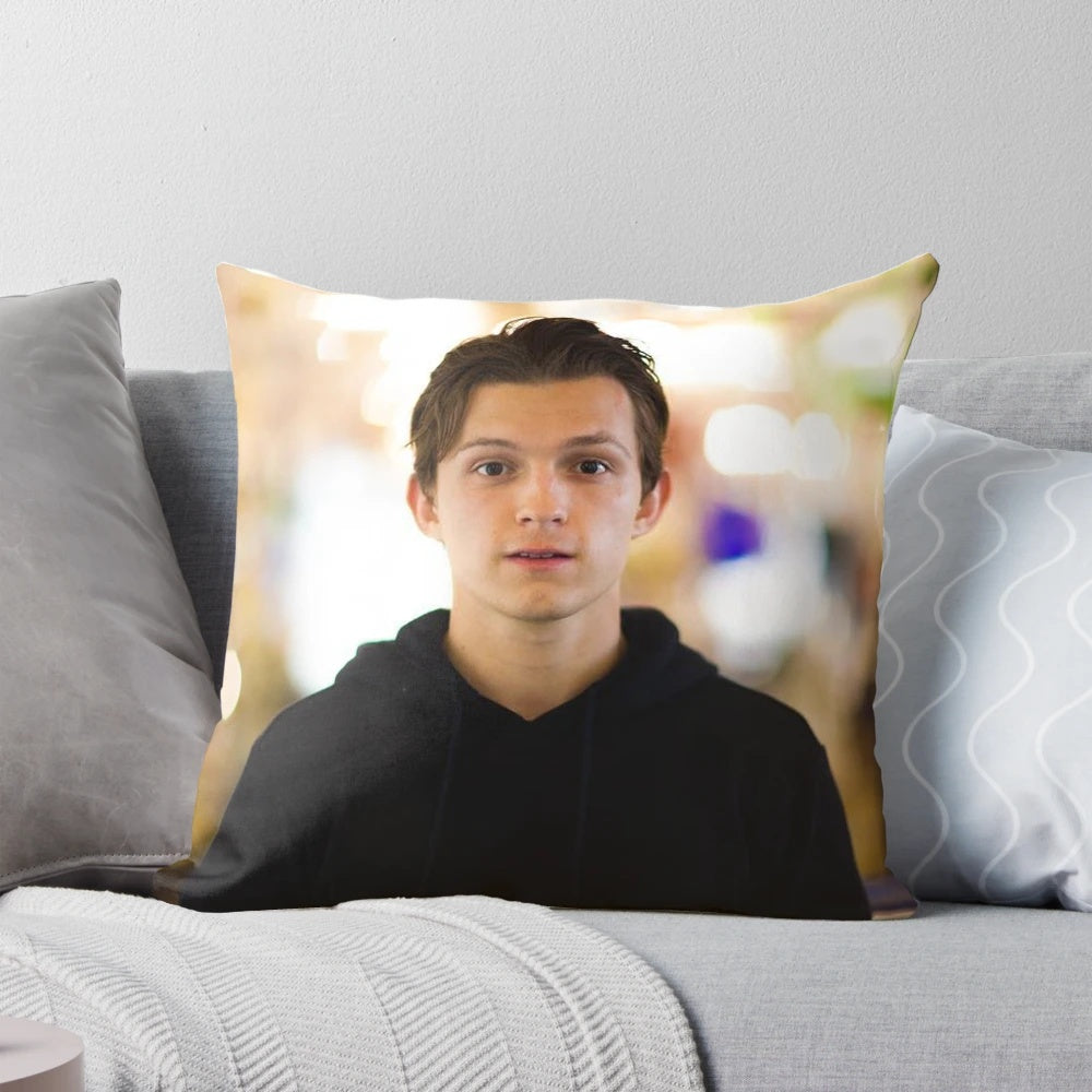 Soft, plush pillow featuring a design inspired by Marvel's Spiderman character Tom Holland