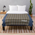 Triumph TR7 navy tartan plush blanket with classic car design