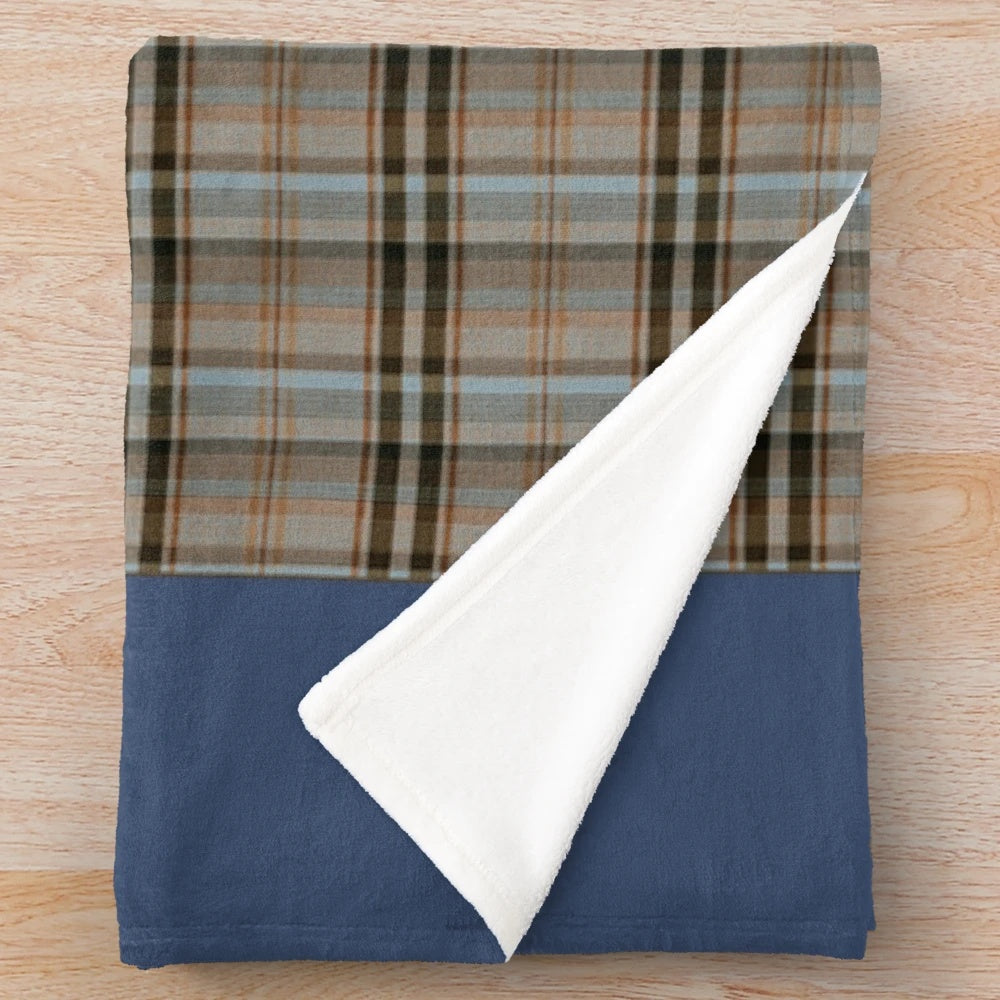 Triumph TR7 navy tartan plush blanket with classic car design