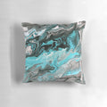 Turquoise marble-patterned pillow with a modern paint pour design