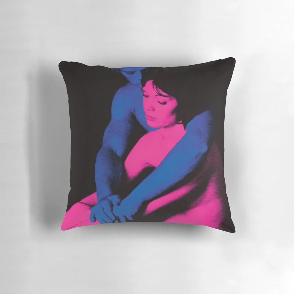 Decorative throw pillow featuring the album art of TV Girl's "Who Really Cares