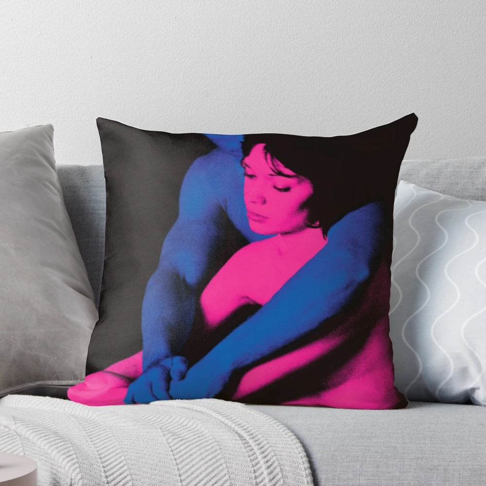 Decorative throw pillow featuring the album art of TV Girl's "Who Really Cares