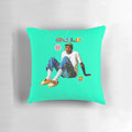 A blue and teal throw pillow with the Tyler, The Creator aesthetic design