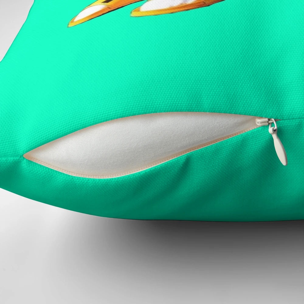 A blue and teal throw pillow with the Tyler, The Creator aesthetic design