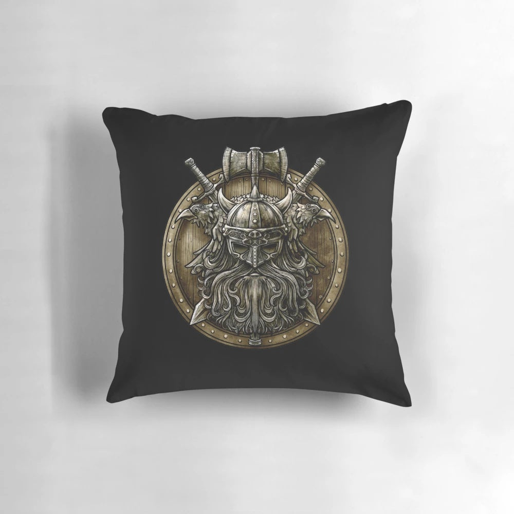 Plush Viking Shield Pillow with Nordic Norse Valhalla Graphic