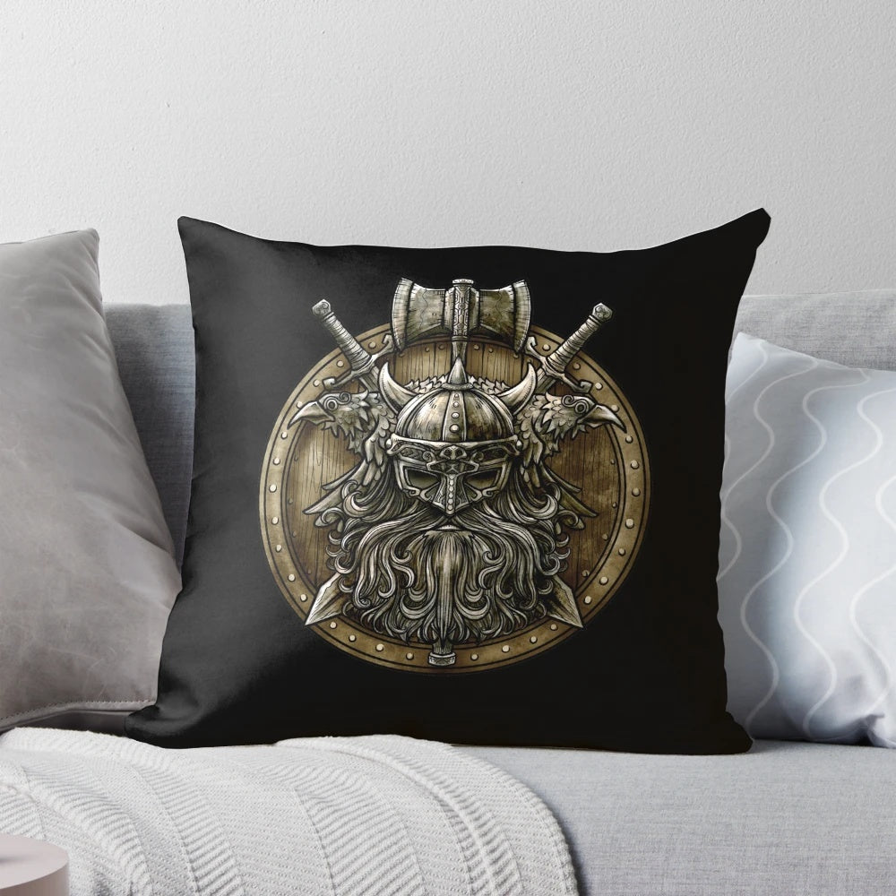 Plush Viking Shield Pillow with Nordic Norse Valhalla Graphic