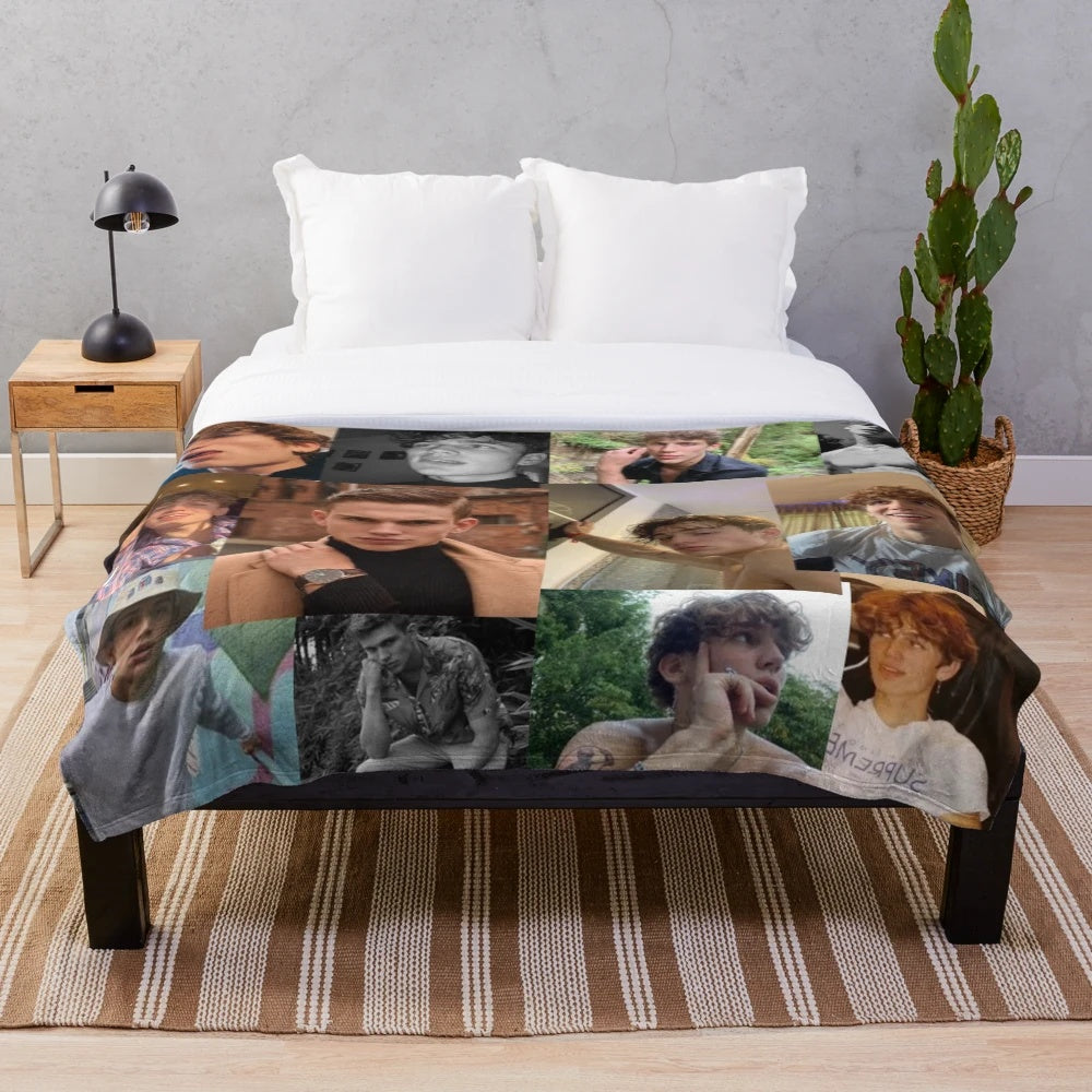 Vinnie Hacker inspired plush blanket with a collage aesthetic