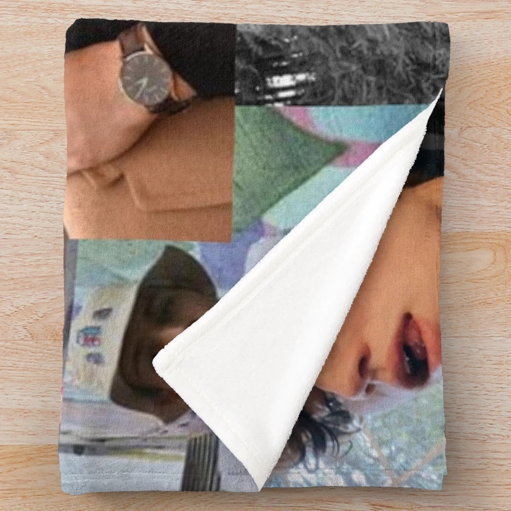 Vinnie Hacker inspired plush blanket with a collage aesthetic