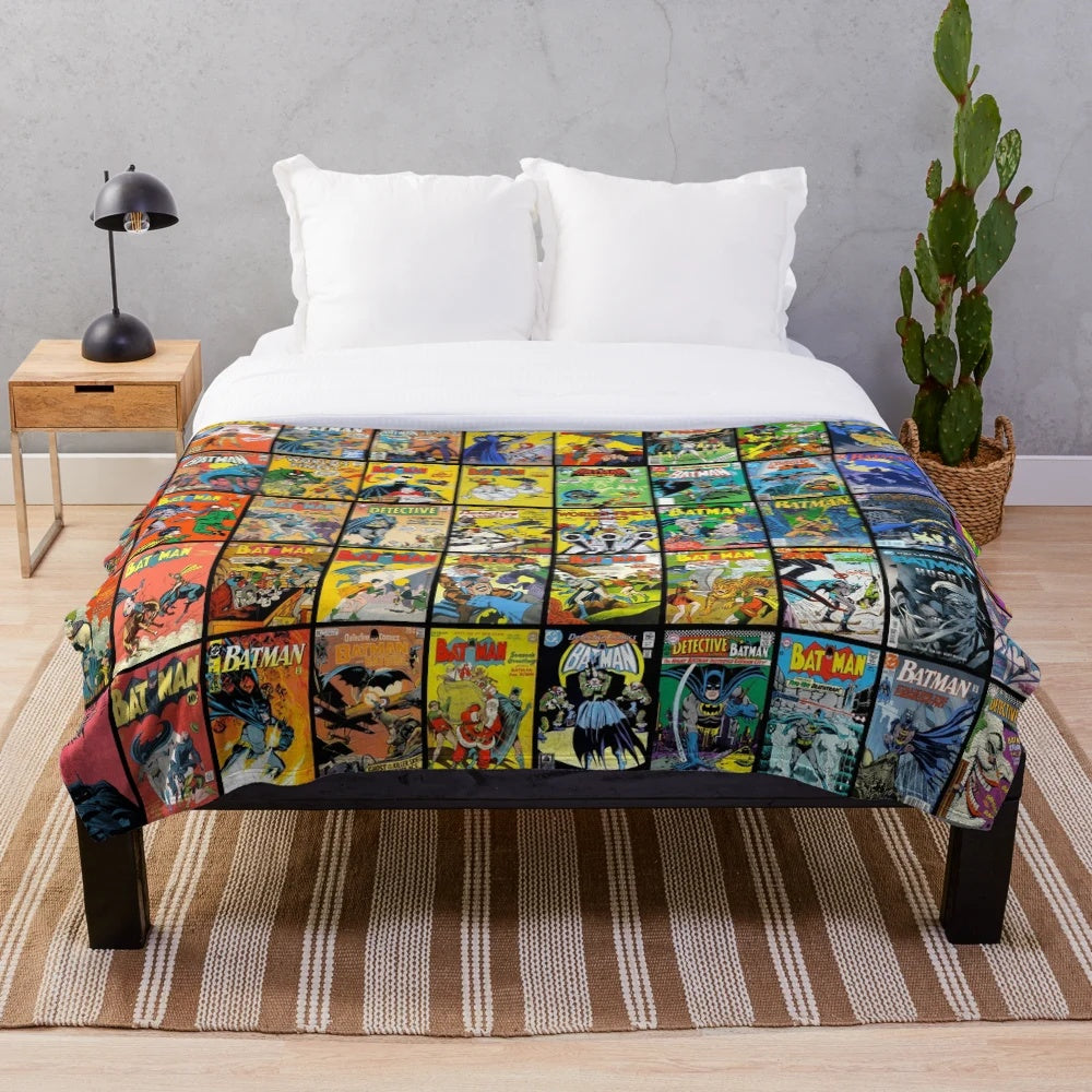 Vintage-style superhero comic book pattern plush blanket