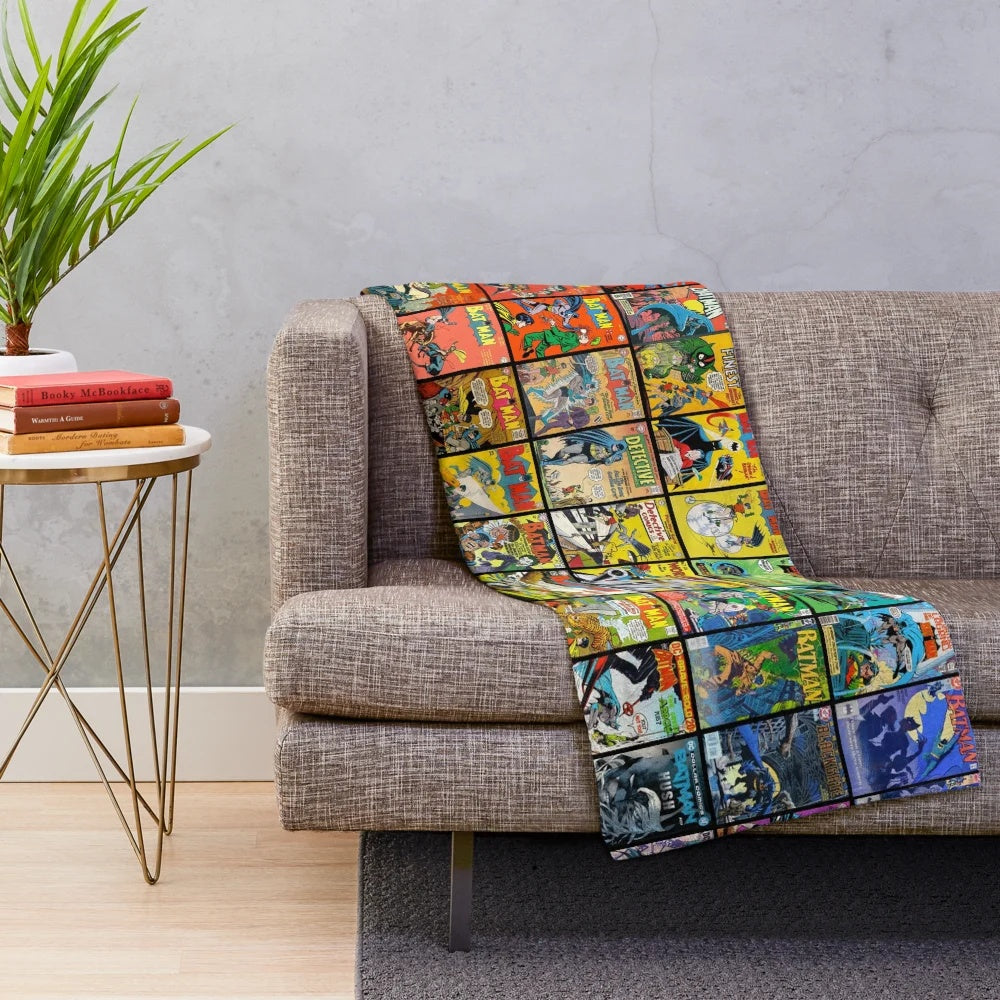 Vintage-style superhero comic book pattern plush blanket