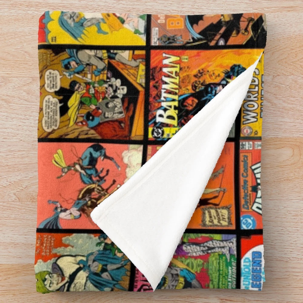 Vintage-style superhero comic book pattern plush blanket