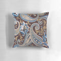 Vintage-inspired paisley pattern pillow in shades of blue and brown