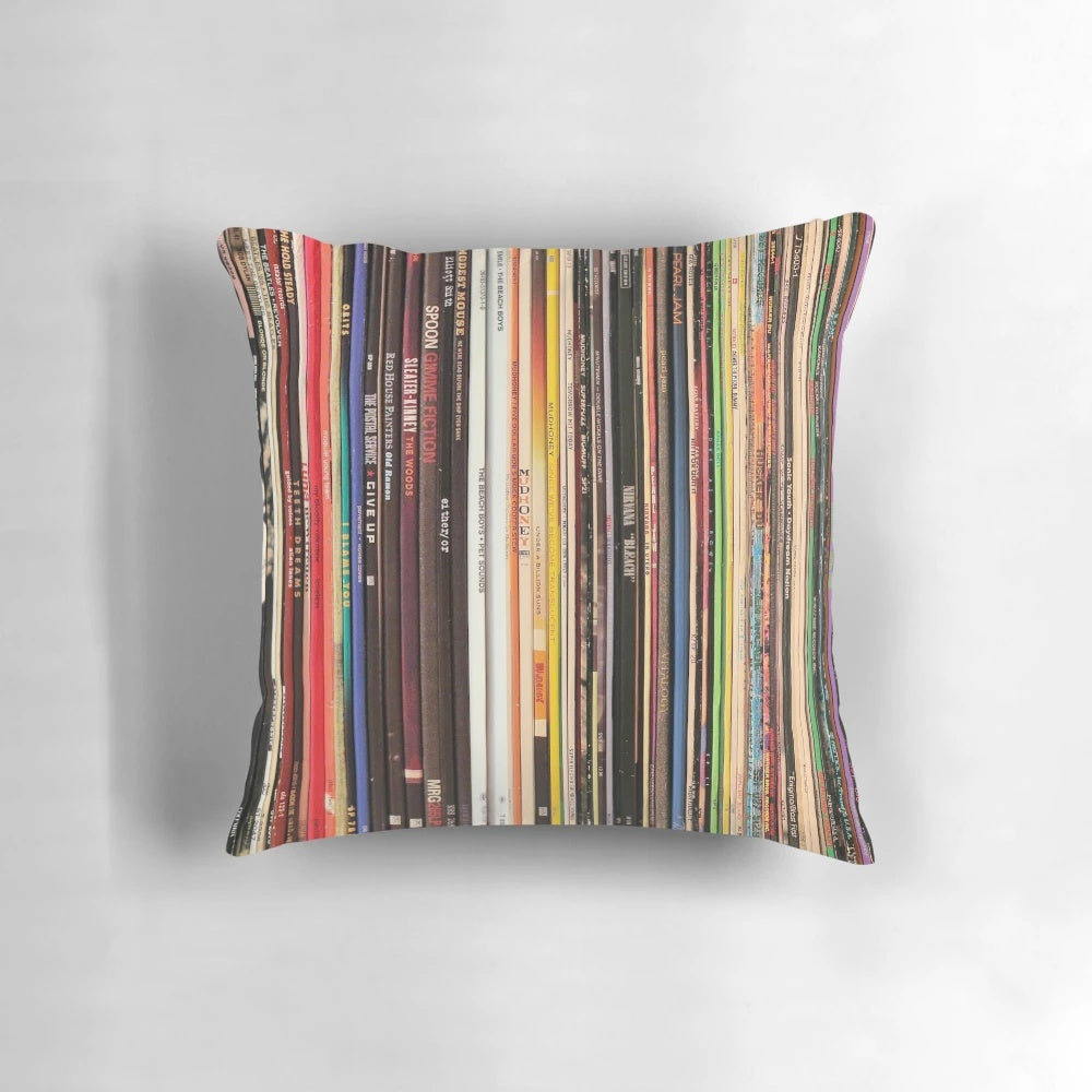 Cozy vinyl record-themed throw pillow for music room decor