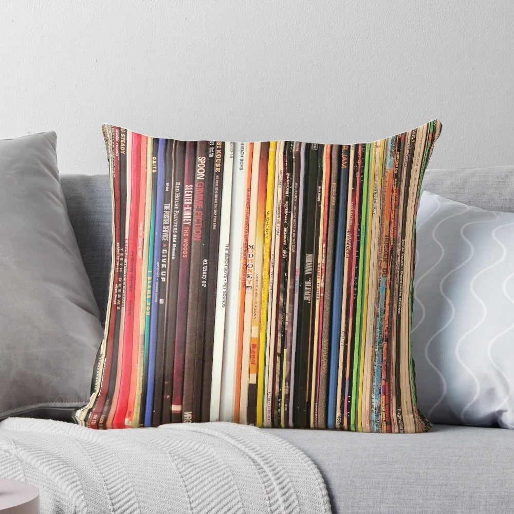 Cozy vinyl record-themed throw pillow for music room decor