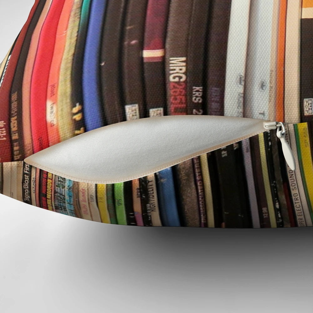Cozy vinyl record-themed throw pillow for music room decor