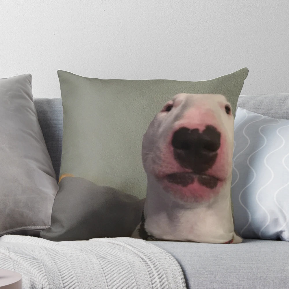Stylish decorative pillow featuring the popular "Walter" dog meme design, showcasing a bull terrier.
