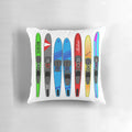 A decorative pillow featuring a rack of water skis, perfect for water sports enthusiasts