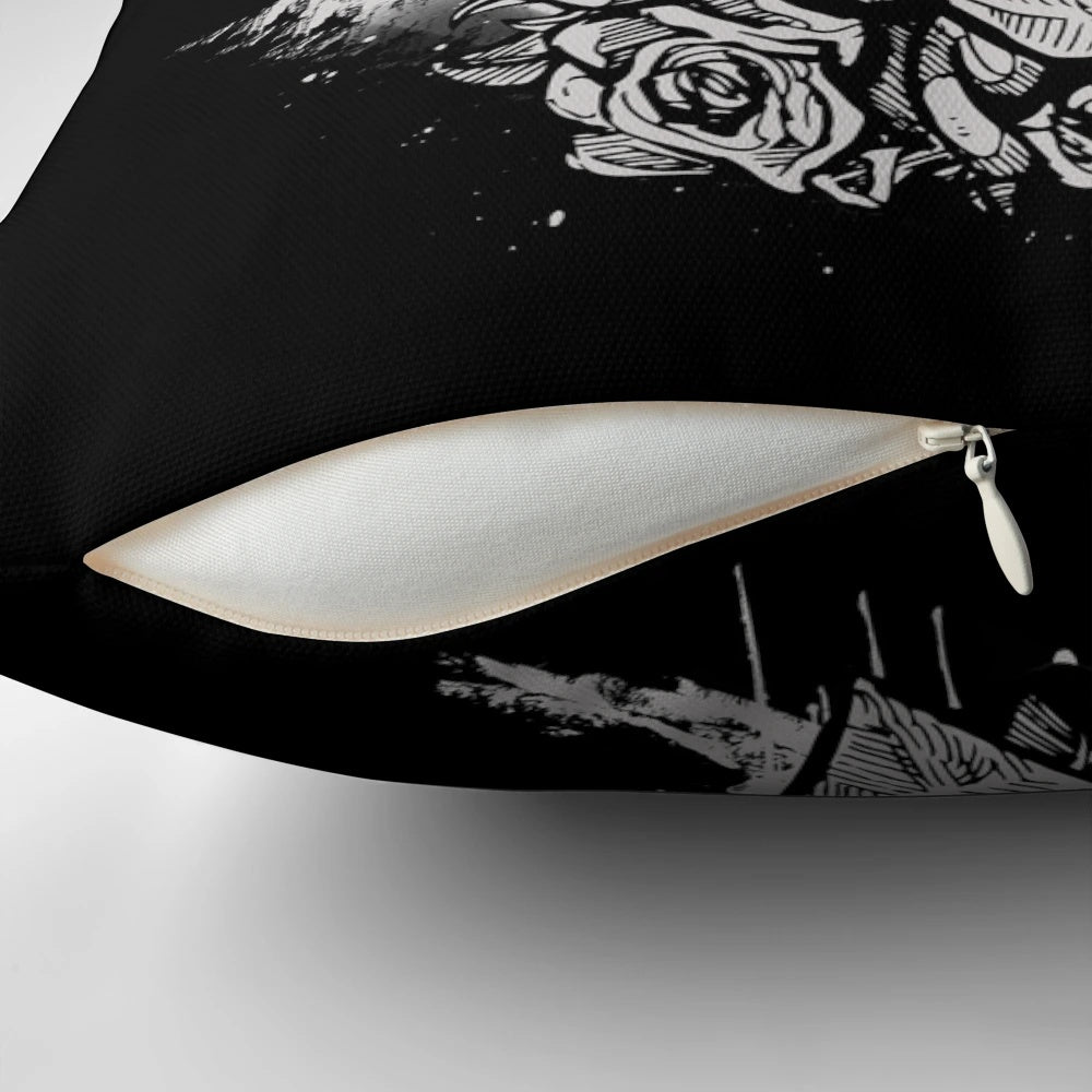 Werewolf-inspired decorative pillow with intricate tattoo-style ink design