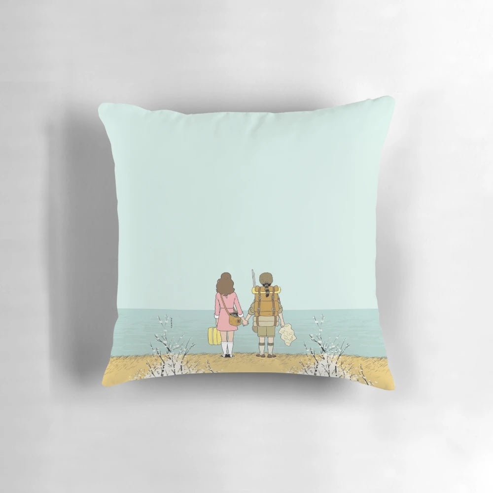 Wes Anderson-inspired movie pillow with colorful, quirky design
