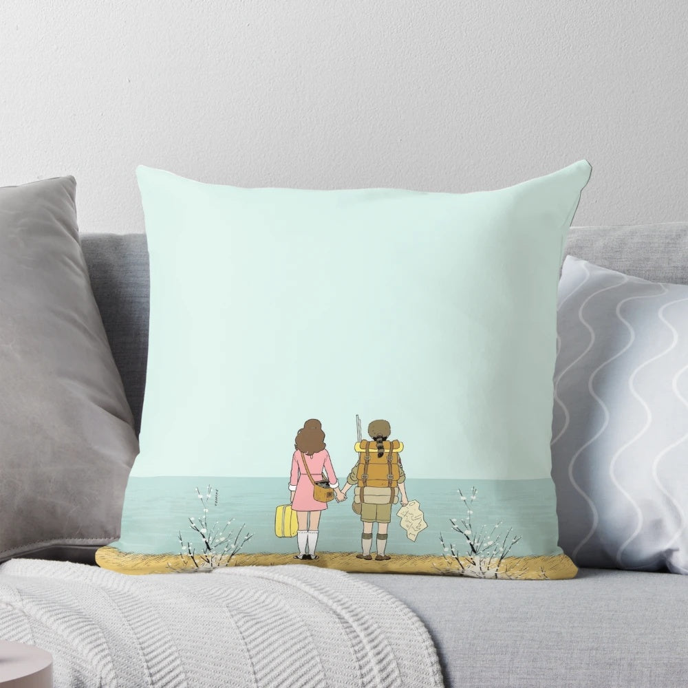 Wes Anderson-inspired movie pillow with colorful, quirky design