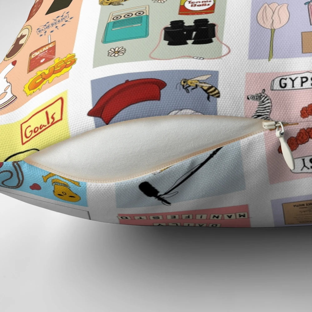 Wes Anderson movie-themed decorative pillow