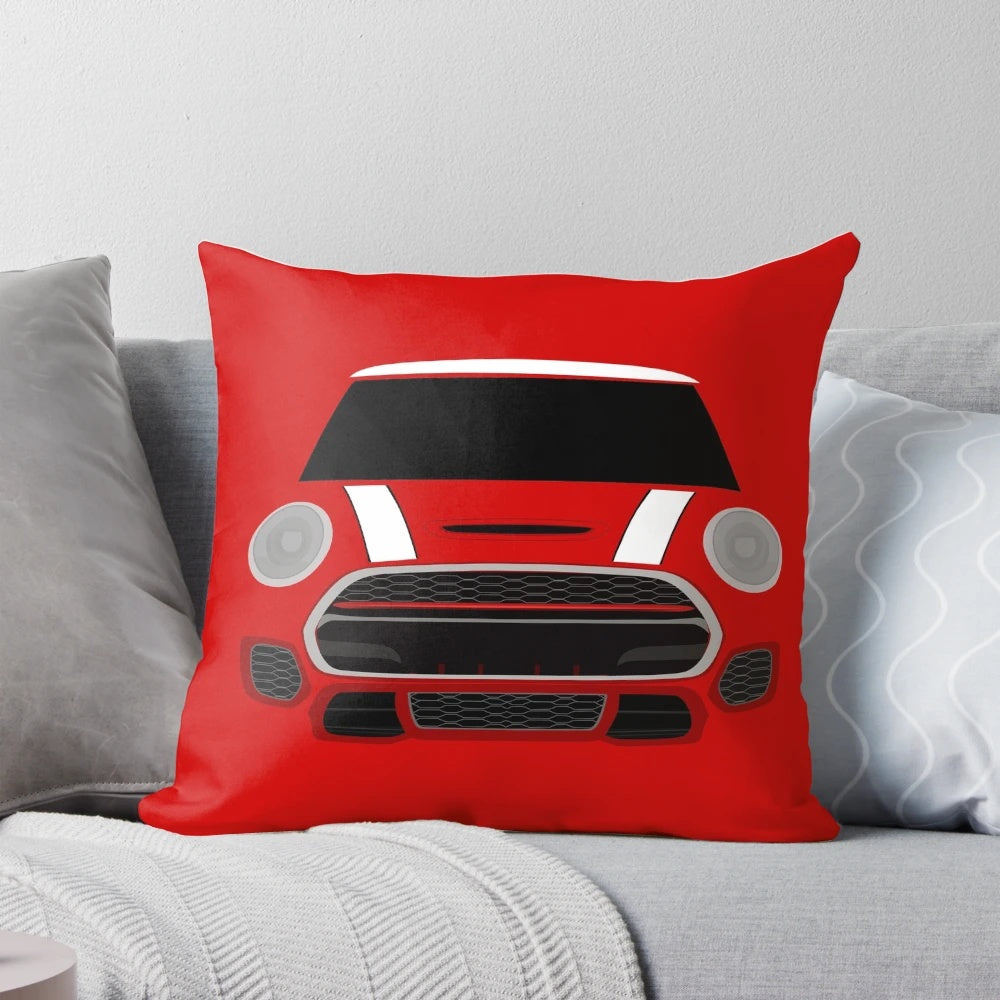 White minimalist and stylized pillow featuring the Italian Job and Union Jack design