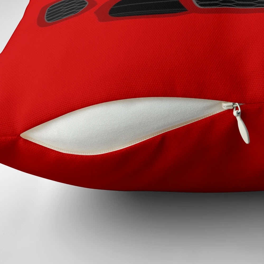 White minimalist and stylized pillow featuring the Italian Job and Union Jack design