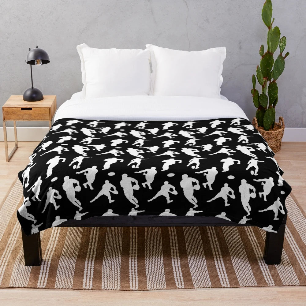 White rugby silhouettes plush blanket