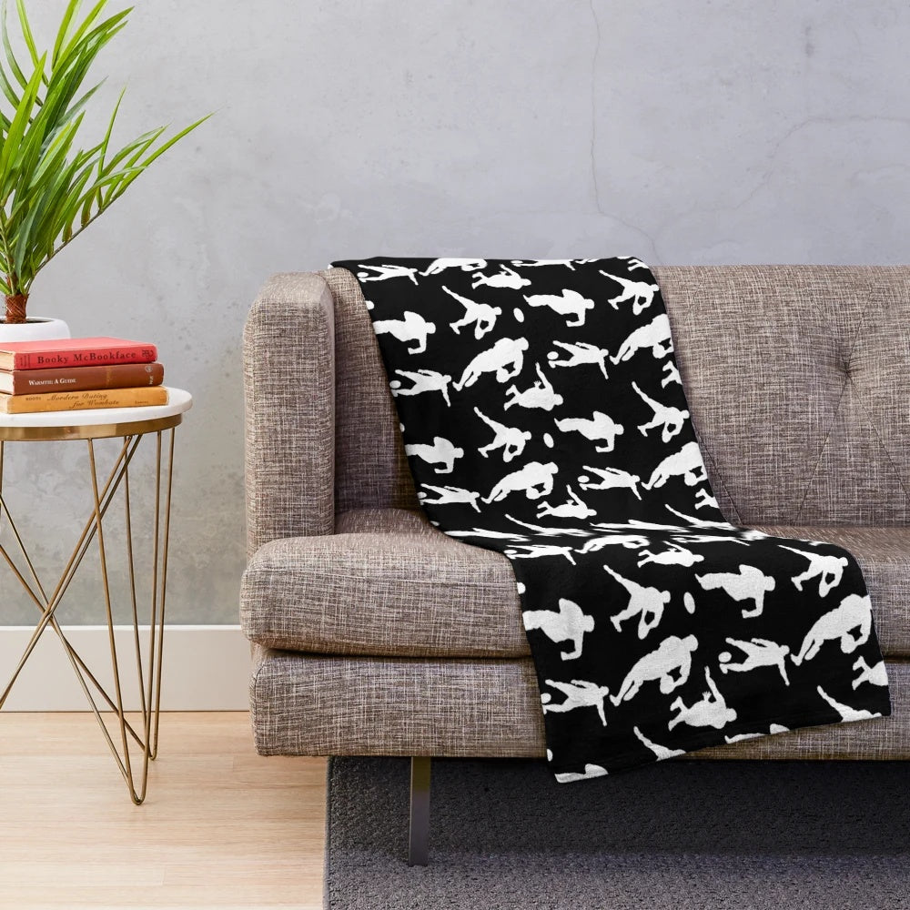 White rugby silhouettes plush blanket