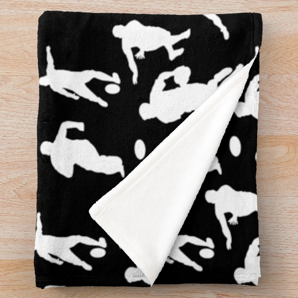White rugby silhouettes plush blanket