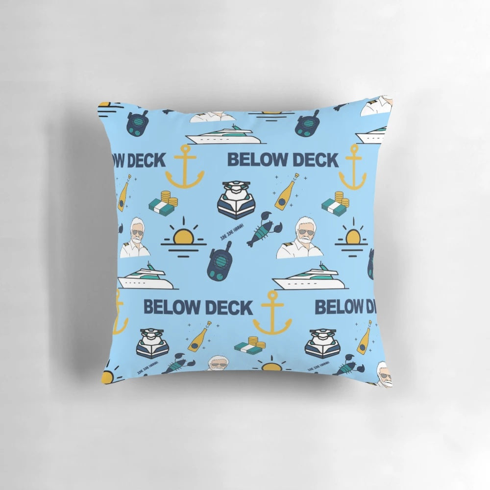 Illustration pattern pillow with yacht, Below Deck theme