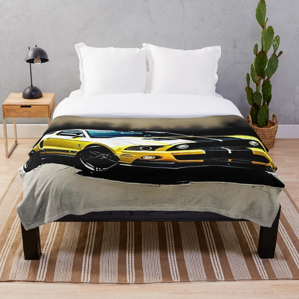 Yellow sports car plush blanket