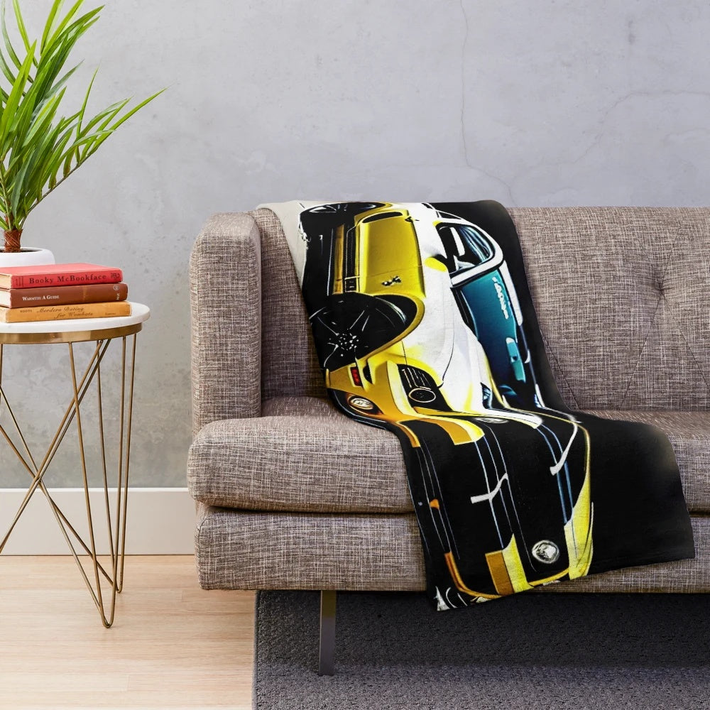 Yellow sports car plush blanket