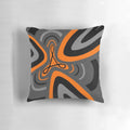 Decorative throw pillow featuring a stylized Adobe software-inspired design in orange, gray, and black