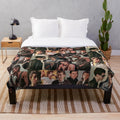 Stylized collage design featuring Alex Turner of the band Arctic Monkeys printed on a plush blanket