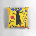 Pillow featuring a modern, abstract angel design in yellow tones