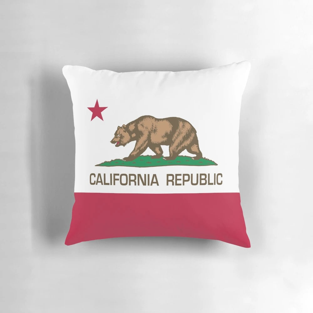 Decorative pillow featuring a stylized design of the California Republic state flag