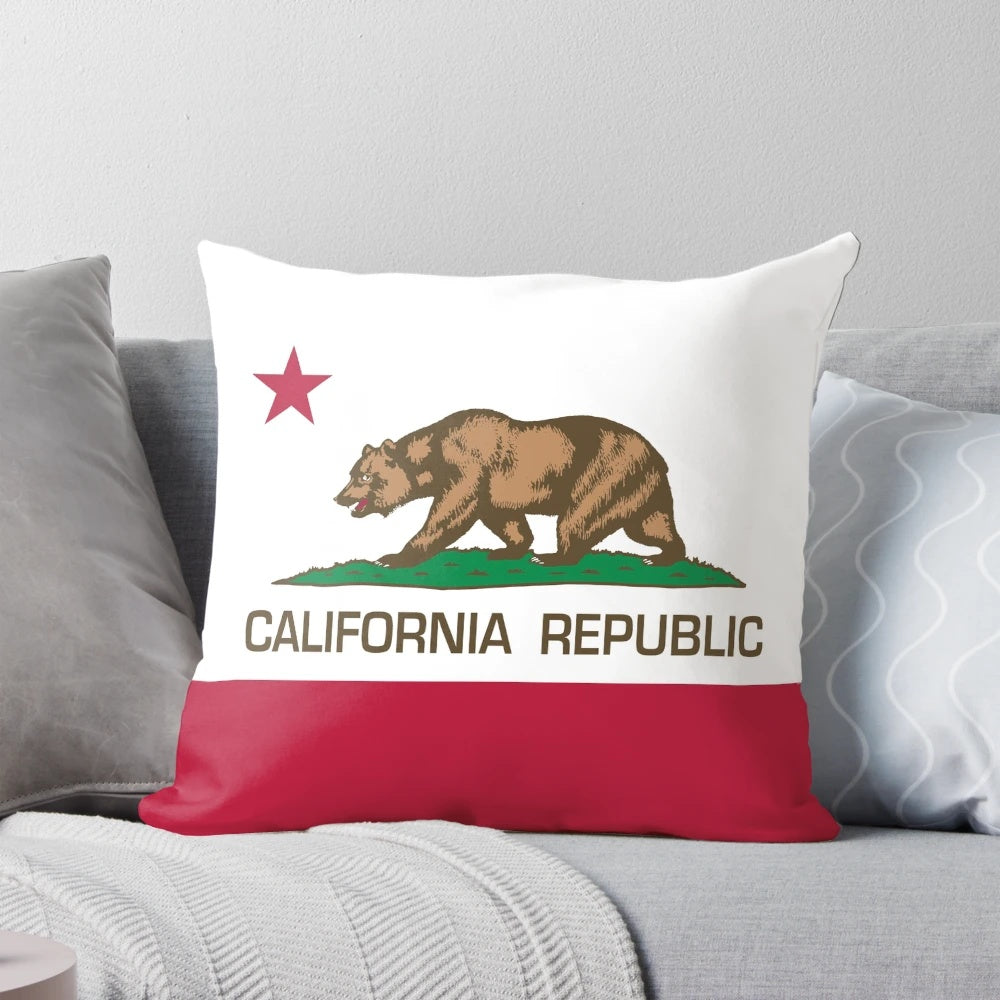 Decorative pillow featuring a stylized design of the California Republic state flag