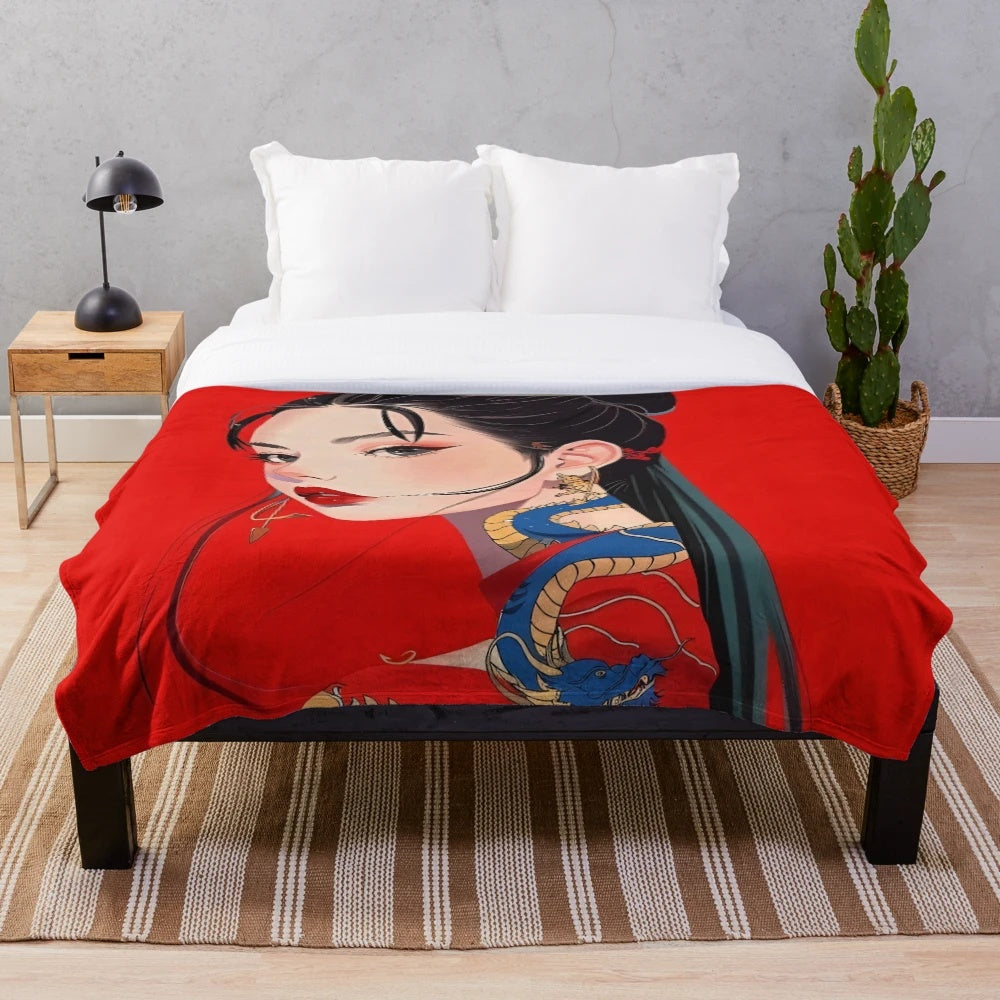 Stylized dragon plush blanket with captivating pop art expression
